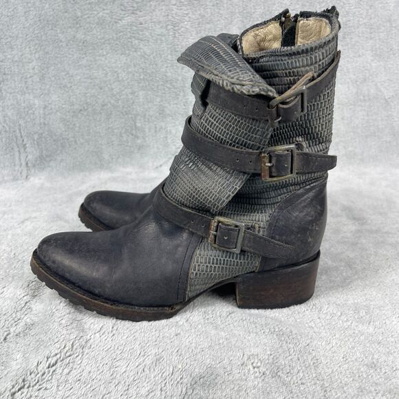 Freebird by Steven Apex Women's Motorcycle Boot Sz US 7 Black Embossed Leather - Picture 2 of 14